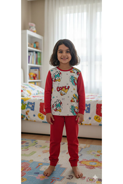 CUBBUX Детски памучен комплект пижама с дълги ръкави и шарки