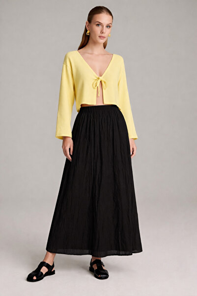 Kahra Collection Women's Black Voile Fabric Crinkled Long Lined Skirt