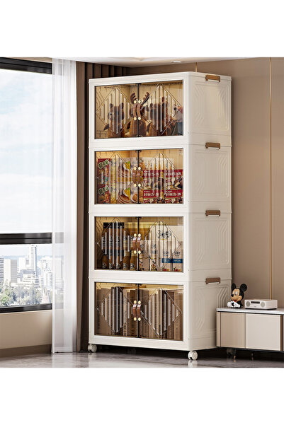 Generic خزانة تخزين متعددة الأغراض بأربع طبقات مع أبواب شفافة - 60x34x133 سم