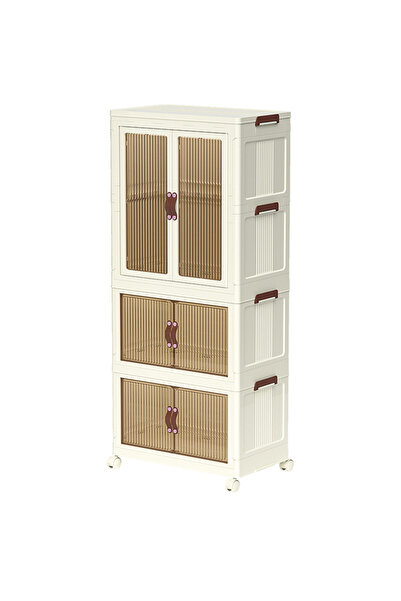 Generic Multi-Layer Plastic Storage Cabinet with Doors and Wheels – 55x32x125 CM