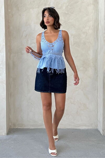 VERYMODA Lace Detailed Strappy Blouse - Blue |   D2892