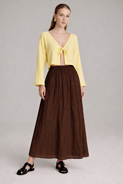 Kahra Collection Women's Bitter Brown Voile Fabric Crinkled Long Lined Skirt