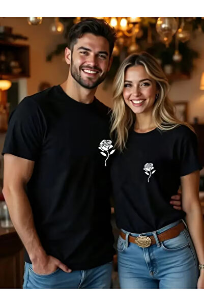 Ciel Lune Lover's Combination Minimal Rose Printed Couple T-Shirt Oversize Un...
