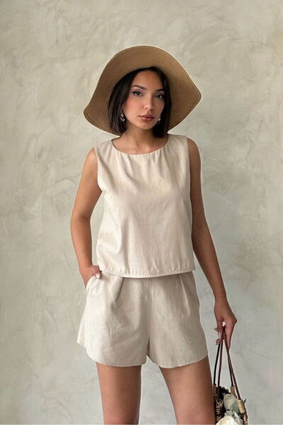 VERYMODA Bow Stone Printed Tank Top - Stone |   D2904