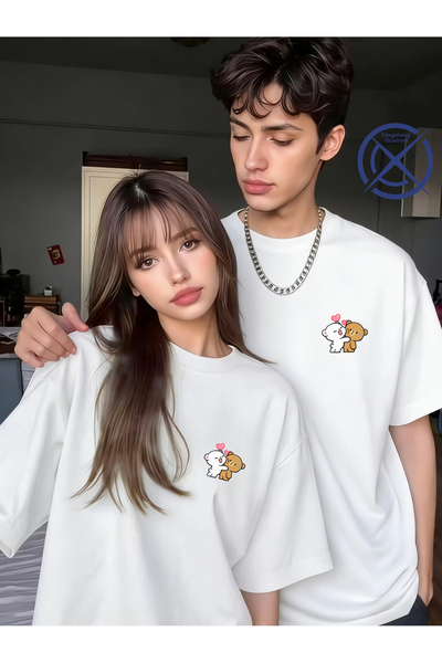Ciel Lune Sevimli Ayıcık Baskılı Sevgili Kombini Çift Tişört Oversize Unisex ...