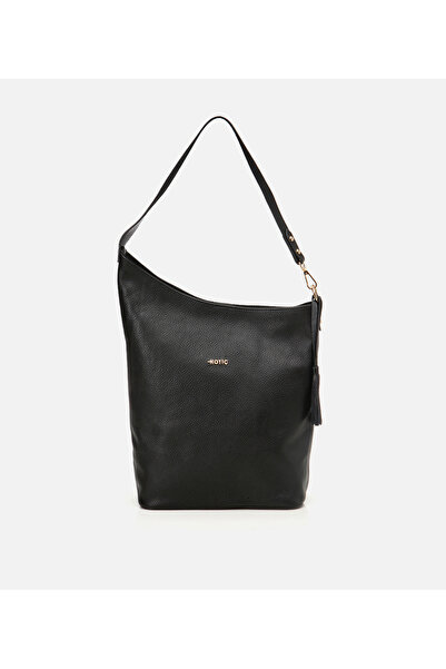Hotiç Kadın Deri Siyah Asimetrik Yumuşak Dokulu Omuz Çantası