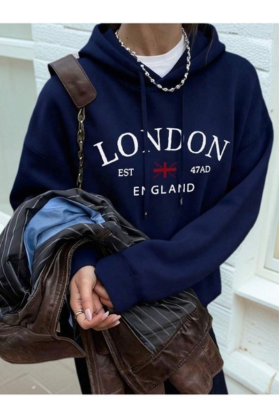 PALPİTO Women's London 47Ad Printed Hooded Hoodie Sweatshirt