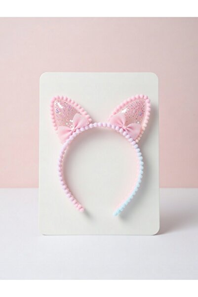 LİNACO Kedi Kulak Taç Ponponlu Simli Glitter – Kız Çocuk Karışık Renkli Fiyon...