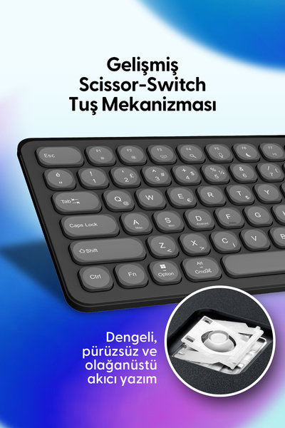 Daxi MK390 Ultimate Slim Combo Kablosuz Bluetooth Klavye Mouse Seti, Scissor-Switch Klavye, Türkçe Q