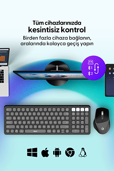 Daxi MK390 Ultimate Slim Combo Kablosuz Bluetooth Klavye Mouse Seti, Scissor-Switch Klavye, Türkçe Q