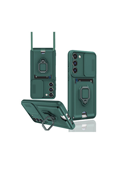 cepmoda حافظة سامسونج "S24 PLUS" مع حلقة وحامل كاميرا حامل بطاقات في 1 [أخضر]