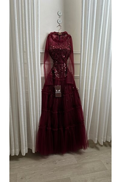 Ora Burgundy evening dress