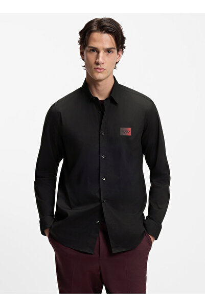 HUGO Siyah Erkek Relaxed Logo Baskılı Gömlek 50555786_Emero