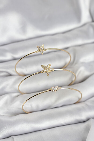 CT STONES Gold Color Zircon Stone Starfish Model 3-Piece Women's Bracelet Com...