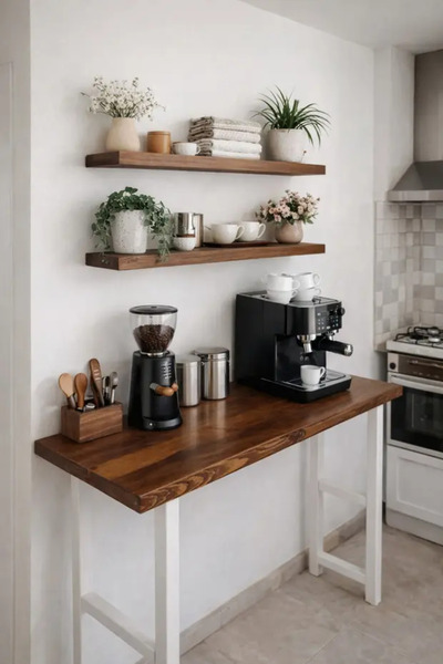 PREMIUM HOME DEKOR 40 X 140 + 2 RAF DOĞAL AHŞAP BAR/KAHVE KÖŞESİ(HER EBAT VE ...