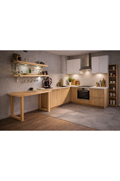 PREMIUM HOME DEKOR 40 X 140 MASA + 2 RAF DOĞAL AHŞAP KAHVE/BAR KÖŞESİ