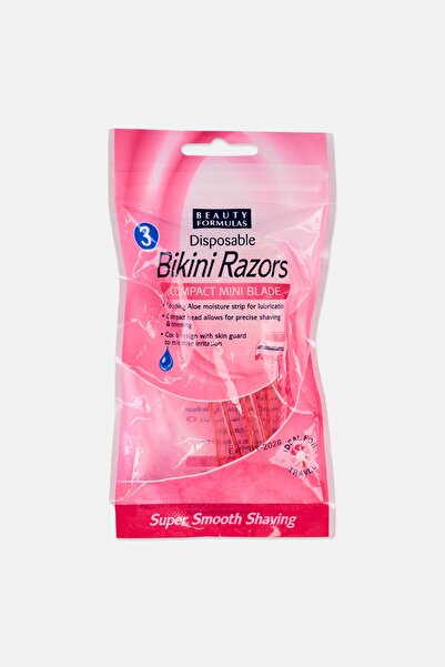 BEAUTY FORMULAS 3 Pcs Disposable Compact Mini Blade Bikini Razors, Pink