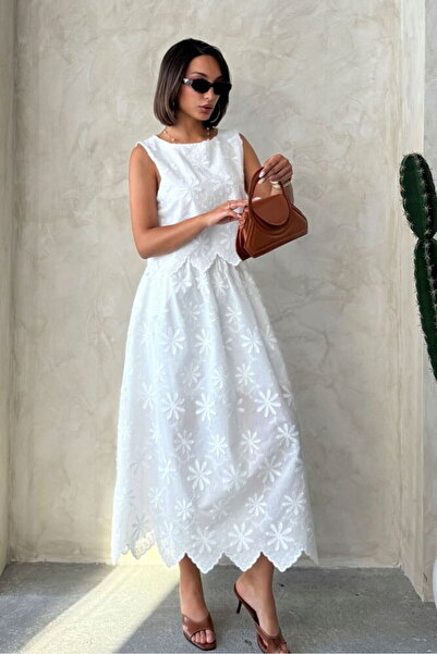 Caddebostan Moda Women's Embroidered Scallop Detailed Midi Length High Waist ...