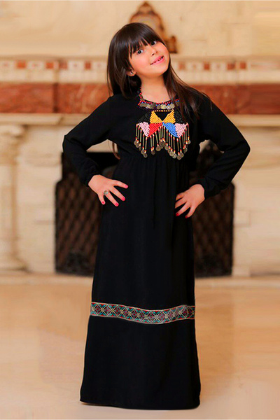 AsrymShop عباية او اسدال بناتي قطن كريب خفيف مع عقد اسود