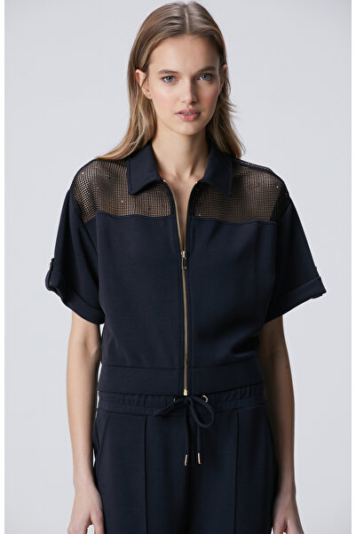 Network Lacivert File Garnili Modal Karışımlı Sweatshirt