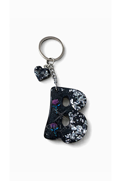orixa Letter B Keychain - Bag Charm (Black - Heart)