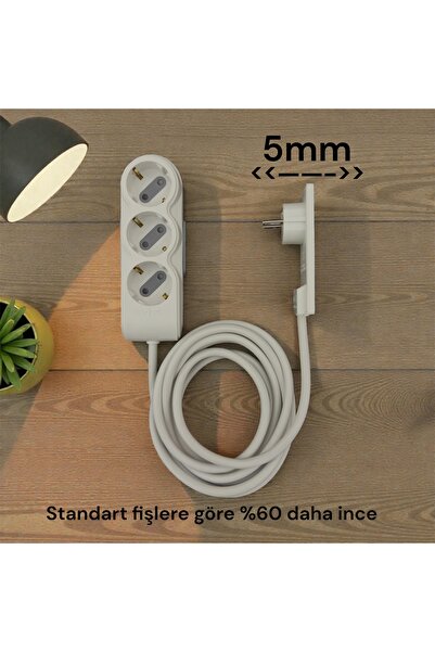 Noki Orvi Prime 3 Metre 3’lü Uzatma Kablosu | 5 mm Ultra İnce Fiş, Topraklı, ...