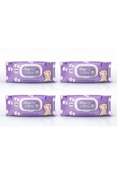 4My Baby Super Soft Wet Wipes 320 Pcs (4 x 80 Packs) - Alcohol Free with Aloe...