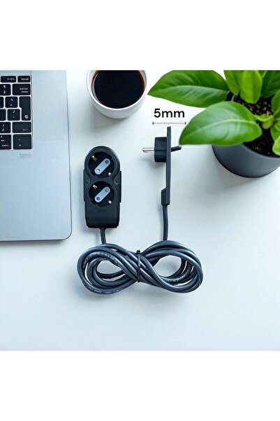 Noki Orvi Prime 1.5 m 5 mm Ultra İnce Fişli 2’li Uzatma Kablosu | Siyah, Topr...