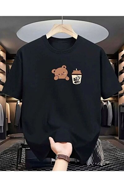 ship master Χαριτωμένο μπλουζάκι Unisex με στάμπα αρκουδάκι, μαύρο, 100% βαμβ...