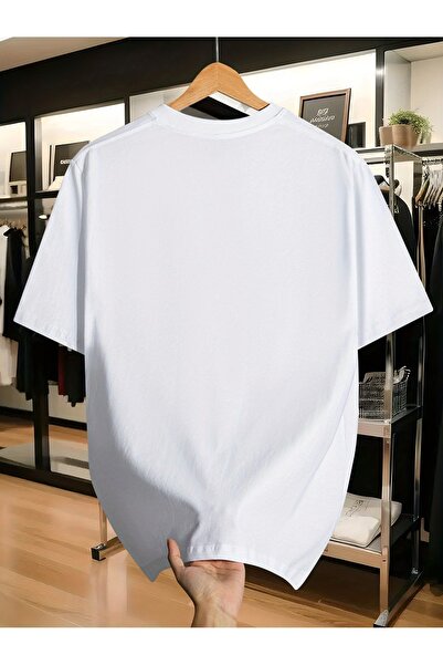 LOTS MODA Uçak Baskılı Unisex Tişört %100 Pamuk Oversize Havacılık Konsept Beyaz T-Shirt