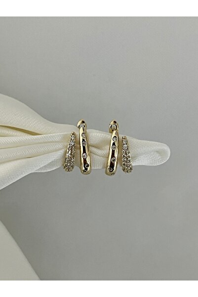 yeknova Xuping 14K Gold Renginde Modern Tasarım Taşlı Kararmaz Kadın Halka Küpe