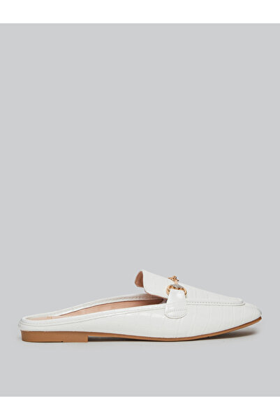Styli White Croc-Embossed Flat Mules