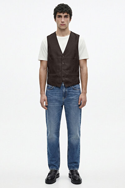 Sementa V-Neck Wool Knitwear Vest with Pockets - Brown