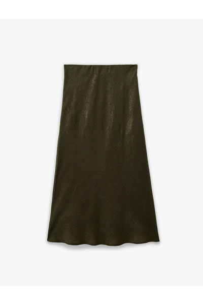 Koton Fish Cut Slim Fit Textured Midi Satin Skirt