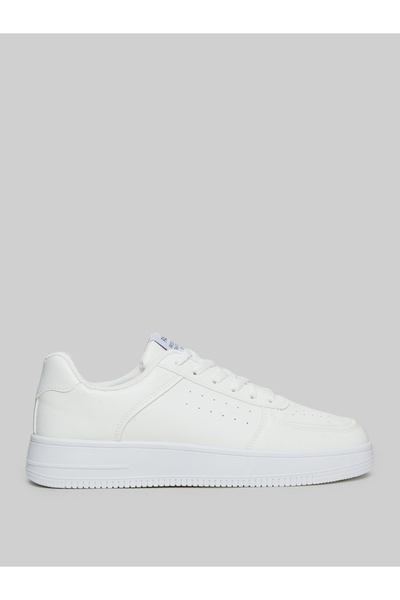 Styli Minimalist White Lace-Up Casual Sneakers