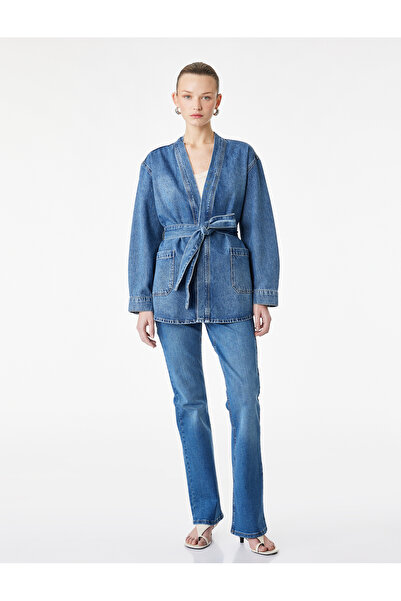 Koton Κανονική εφαρμογή Με τσέπες Μακρυμάνικο μπουφάν Ζώνη τεμαχίων Τζιν