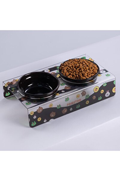 Pawstar Osaka Smile Emoji Desenli-İkili Seramik-Pleksi Mama ve Su Kabı-Kedi K...