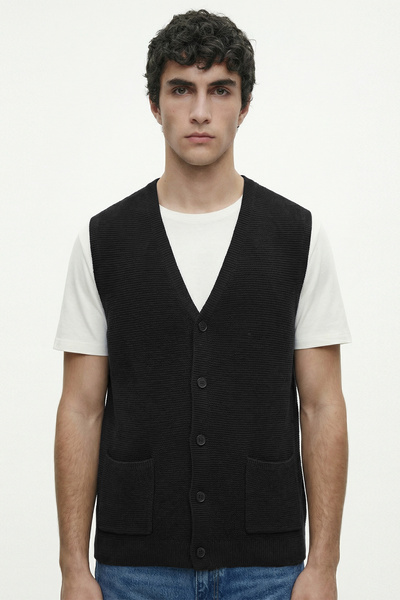 Sementa Double Pocket Wool Knitwear Vest - Black