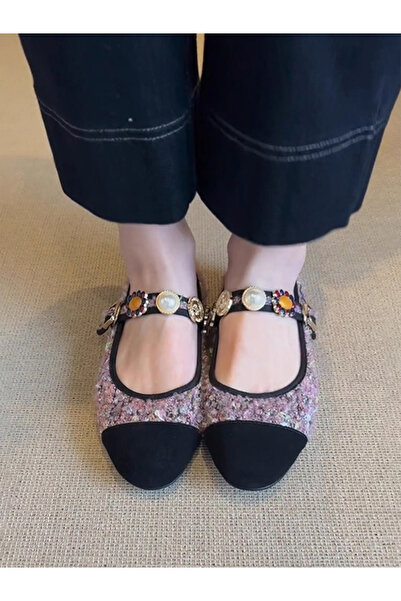 Take Two By Styli Color Contrast Tweed Faux Pearl Buckle Mary Jane Shoes