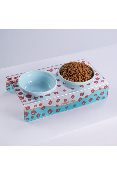 Pawstar Bears Ayı Desenli-İkili Seramik-Pleksi Mama ve Su Kabı-Kedi Köpek Mam...