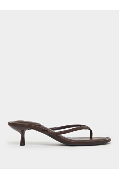 Styli Brown Kitten Heel Thong Sandals