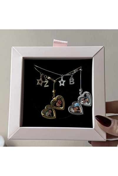 Vintagezegeni Harfli Asansörlü Fotoğraflı Kolye ( 1,5 cm )