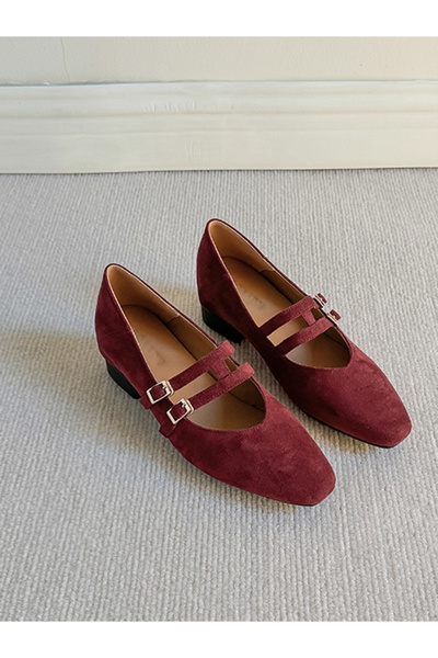 Take Two By Styli Burgundy Solid Buckle Mary Jane Shoes
