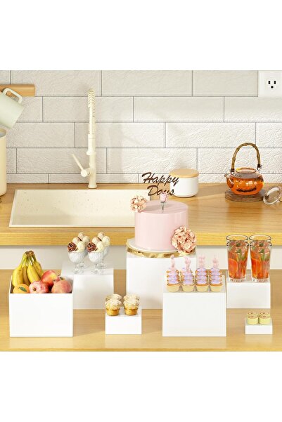 genernic 6pcs White Acrylic Boxes Table Display Stand as Buffet Risers and St...