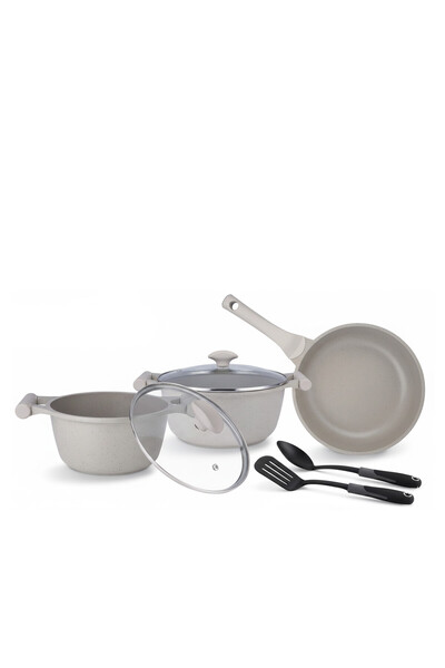 Prestige Essentials 7-Piece Off-White Granite Cookware Set | Non-Stick Pots a...