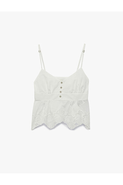 Koton Cotton Rope Strap V-Neck Buttoned Scallop Blouse