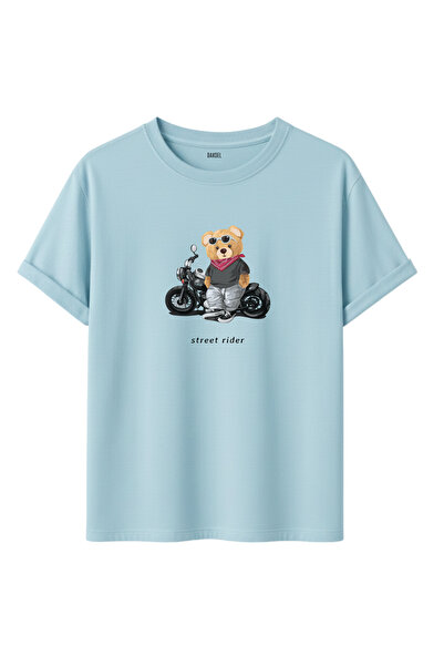 DK DAKSEL Unisex Πολύχρωμο μπλουζάκι Street Rider με στάμπα αρκουδάκι, 100% β...