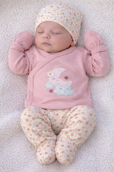 Bilge Trend طقم فاخر منقوش بالقمر والسحابة، 100% قطن، 5 قطع، للفتيات حديثات ا...