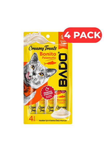 BAD0 Set of 4 x Creamy cat treats with bonito, 4x15 g, delicate taste
