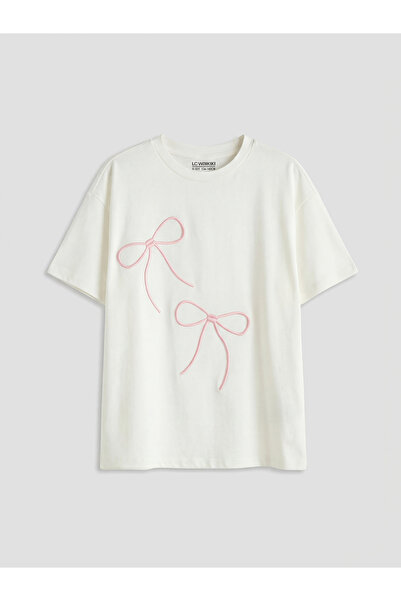 LC Waikiki Tricou brodat pentru fete, Ecru Bis guler rotund yonk, de la GÜLİS...